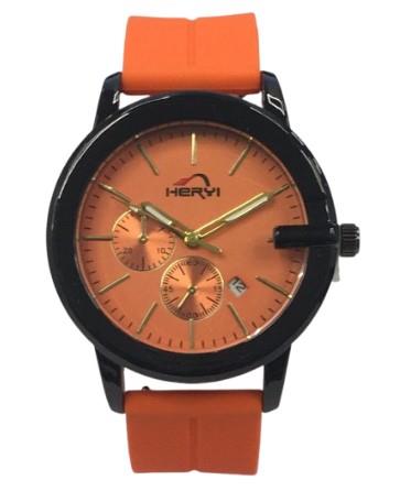 Heryi Rubber Gents Fashion Quartz Date Orange Round Multi Dial Orange Rubber Magnetic Strap Watch