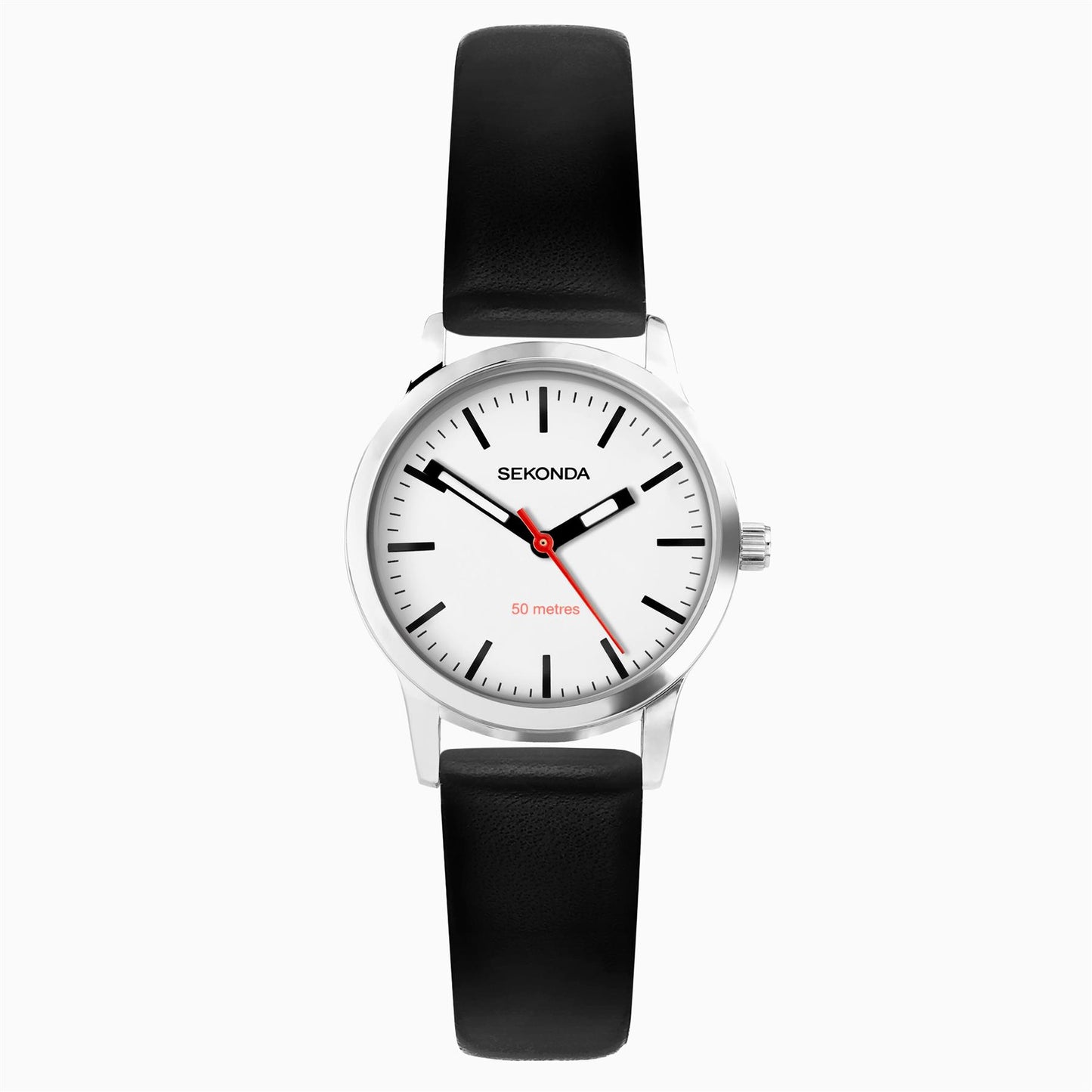 Sekonda Ladies Nordic Silver Case & Black Leather Strap with White Dial Watch