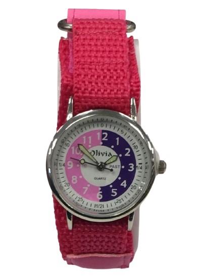 Olivia Children's Girls Analogue Quartz Time Teacher Watch with Pink Velcro Strap TOC146  - CLEARANCE NEEDS RE-BATTERY