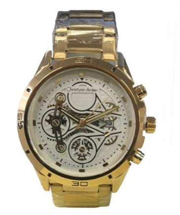 Christyan Arden Mens Fashion Dated Dial Analogue Gold/White Metal Bracelet Strap Watch