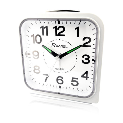 Ravel Bedside Quartz Mid Sized Bold Black Numbers Alarm Clock White