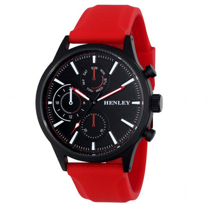 Henley Mens Fashion Multi Eye Black Dial With Sports Large Silicone Strap Watch H02222 Available Multiple Colour