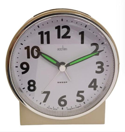 Acctim Micah Round Mid Sized Bedside Quartz Alarm Clock in Gold Plated - 16478