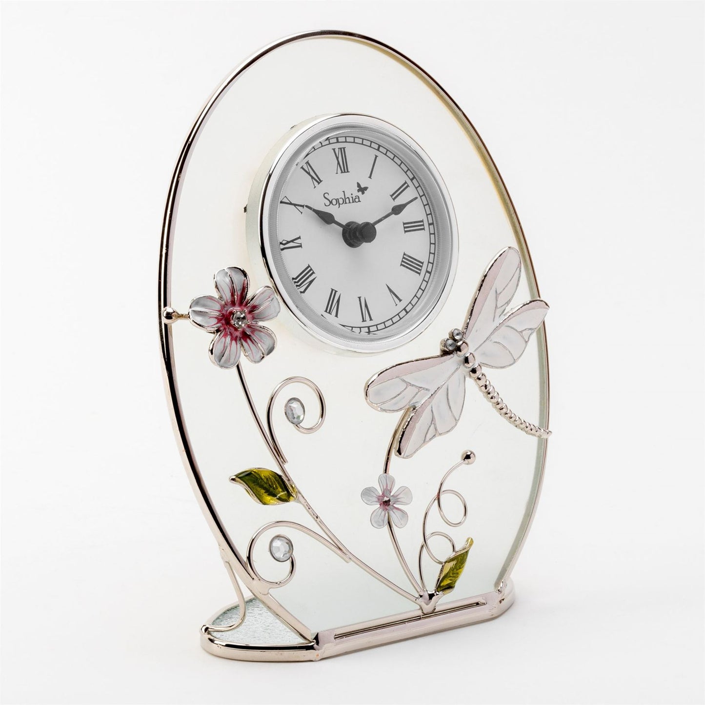 Wm.Widdop Sophia Classic Glass & Wire Dragonfly Mantel Clock