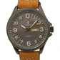 Clasico Mens Sports Water Resistant Day/Date Grey Dial Brown Leatherr Strap Watch