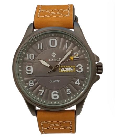 Clasico Mens Sports Water Resistant Day/Date Grey Dial Brown Leatherr Strap Watch