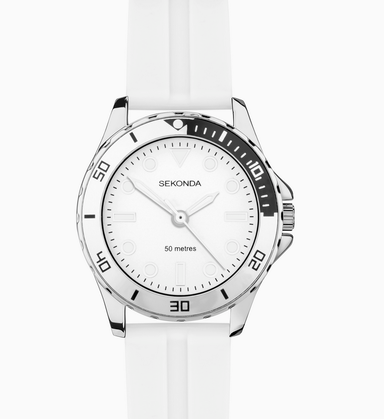 Sekonda Ladies Balearic Silver Alloy Case & White Rubber Strap with Silver-White Dial Watch