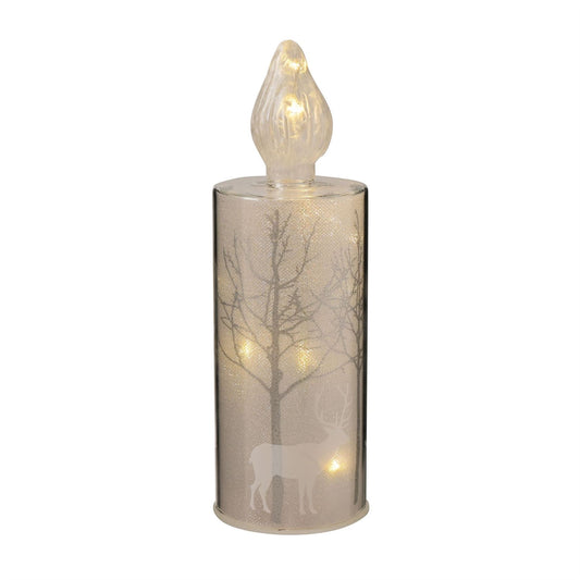 Silver Forest Scene Medium LED Glass Candle Light