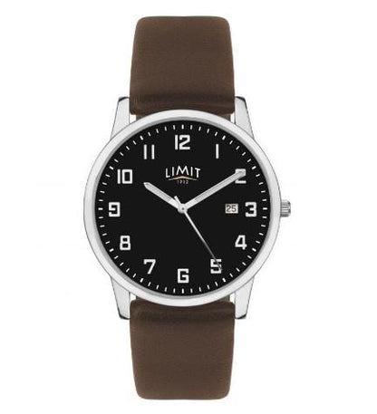Limit Mens Basic Dated Black Dial Brown Leather Strap Watch 5744