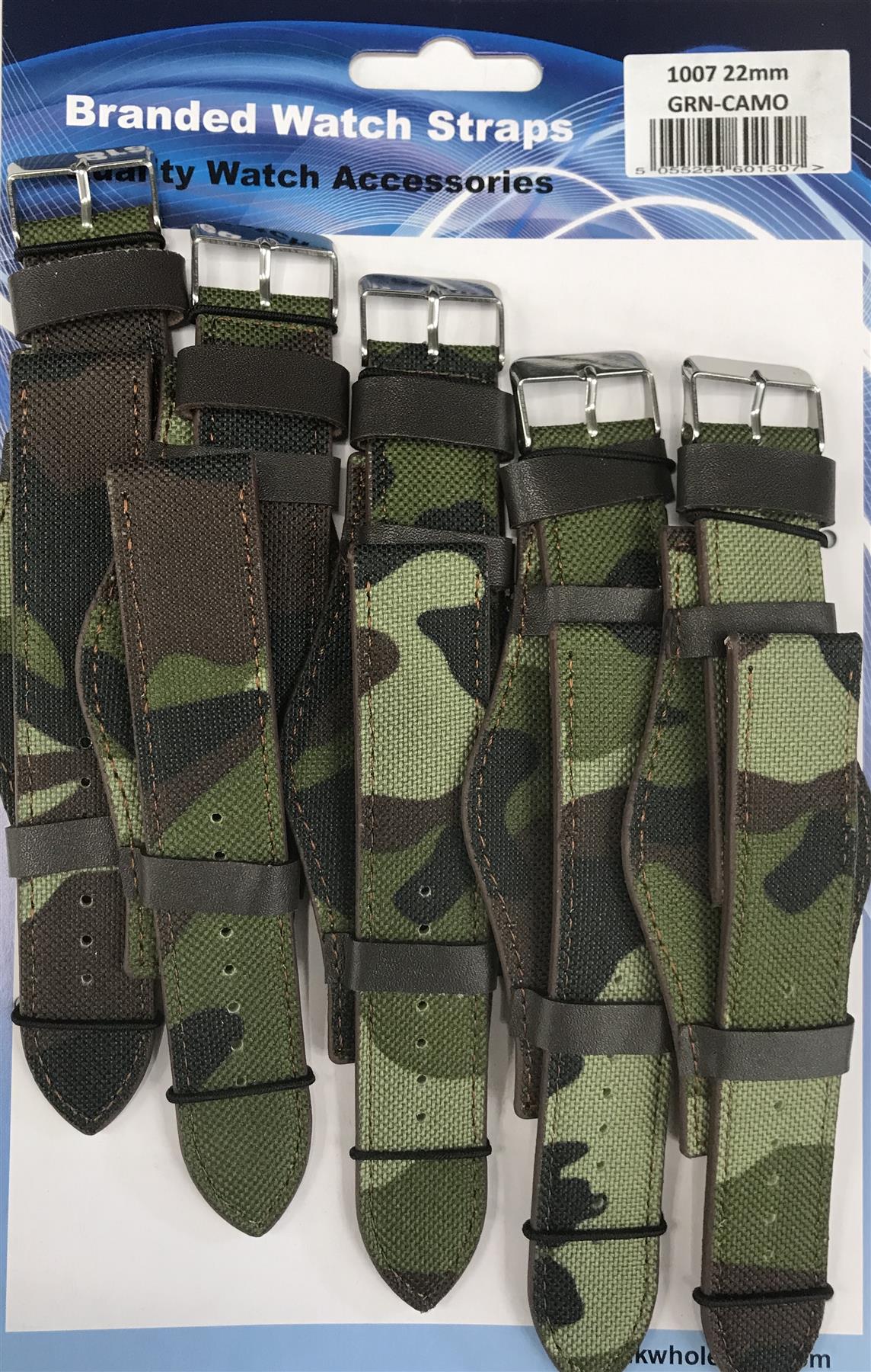 1007GRN Leather Camo Green Military Watch Straps Pk5 Available Sizes 18MM TO 22MM