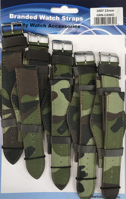 1007GRN Leather Camo Green Military Watch Straps Pk5 Available Sizes 18MM TO 22MM