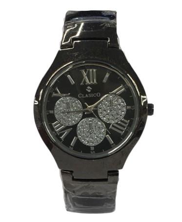 Clasico Ladies Water Resistant Bling Black Dial Black Metal Strap Bracelet Watch - CLEARANCE NEEDS RE-BATTERY