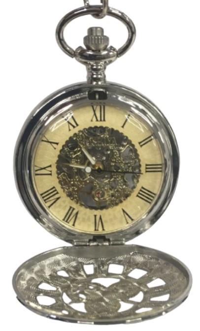 Mens & Ladies Mechanical Hand Winding Half Hunter Steampunk Silver Pocket Watch