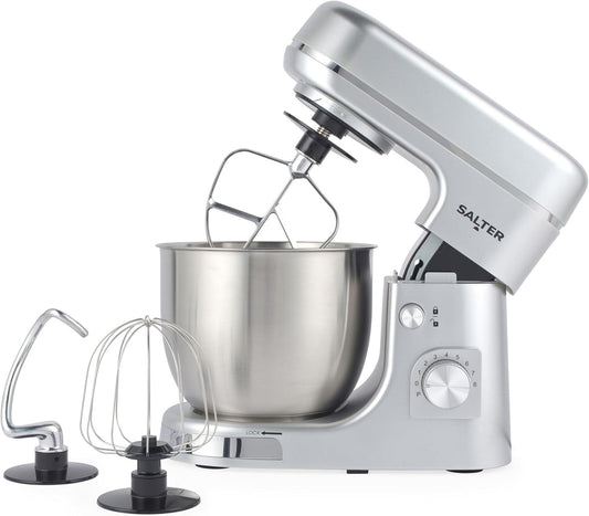 Salter Aspen Electric Stand Mixer 8 Speeds Stainless Steel 5L Mixing Bowl Silver