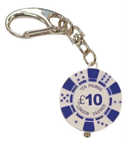 Imperial Key Chain Clock White & Blue £10 London Casinos IMP748B - CLEARANCE NEEDS RE-BATTERY