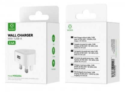 WOOX MX0254 2.4A Single USB Wall Charger, without cable, White