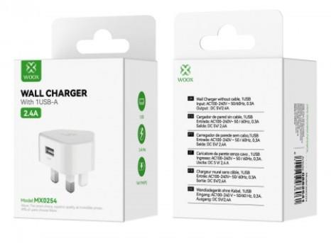 WOOX MX0254 2.4A Single USB Wall Charger, without cable, White