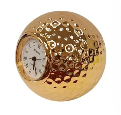 Miniature Clock Goldtone Plated Metal Golf Ball Solid Brass IMP75G- CLEARANCE NEEDS RE-BATTERY