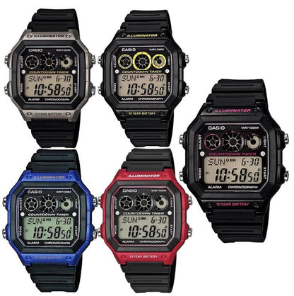 Casio Mens Digital World Time Alarm Rubber Strap Watch Available Multiple Colour