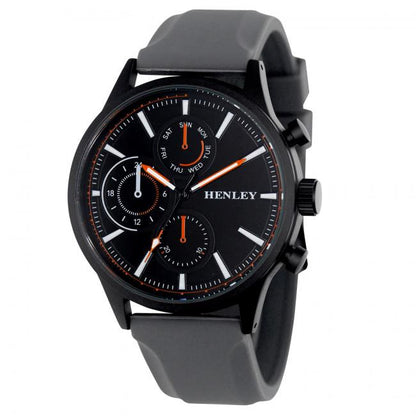 Henley Mens Fashion Multi Eye Black Dial With Sports Large Silicone Strap Watch H02222 Available Multiple Colour