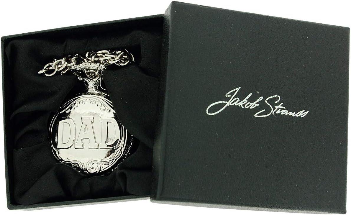 Jakob Strauss DAD Classic Silver Tone & 12 Inch Brass Chain Pocket Watch - CLEARANCE NEEDS RE-BATTERY