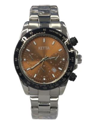 Ketta Mens Fashion Dated Multi Dial with Black Top Ring Silver Metal Bracelet Strap Watch Available Multiple Colours