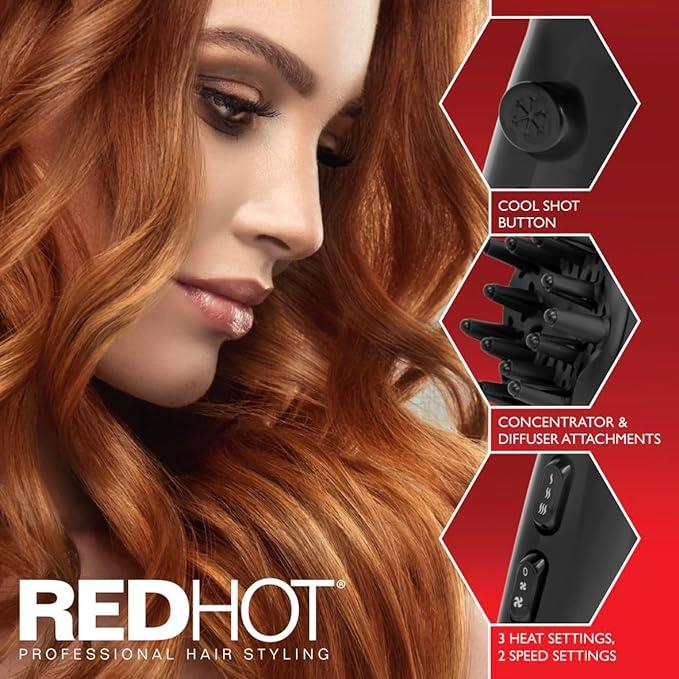 Red Hot 37019 2200W Professional Hair Dryer with Diffuser - Black