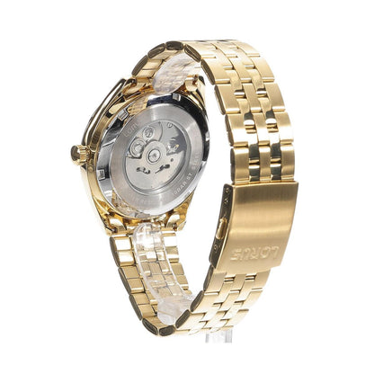 Lorus Mens sport Fashion Automatic Embossed Day Date 10ATM 42mm Black Dial Gold Plated Bracelet Watch