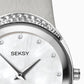 Seksy Ladies Bling White Dial Silver Case & Grey Leather Strap Watch 2730