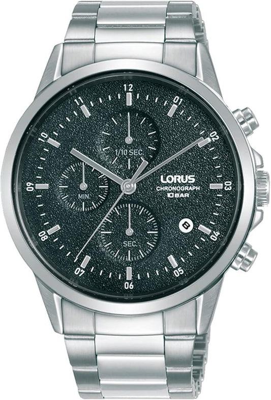 Lorus Mens Chronograph Dated Black Dial Stainless Steel Bracelet Watch RM365HX9 BRAND NEW BUT NEEDS BATTERY