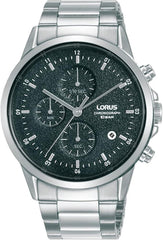 Lorus Mens Chronograph Dated Black Dial Stainless Steel Bracelet Watch RM365HX9