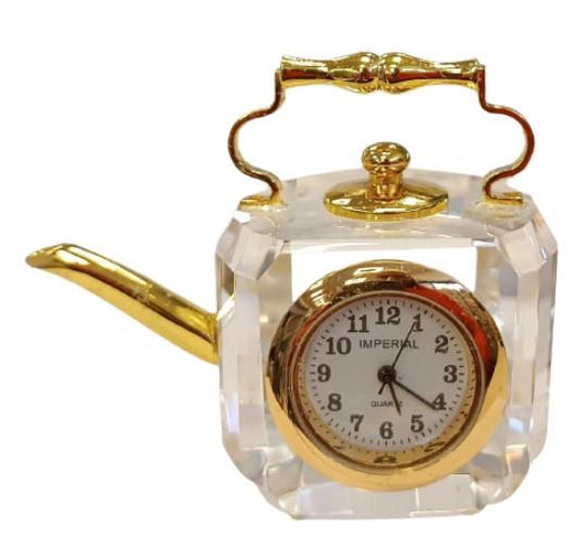 Miniature Clock Crystal Kettlė with Goldtone Solid Brass IMP519 - CLEARANCE NEEDS RE-BATTERY