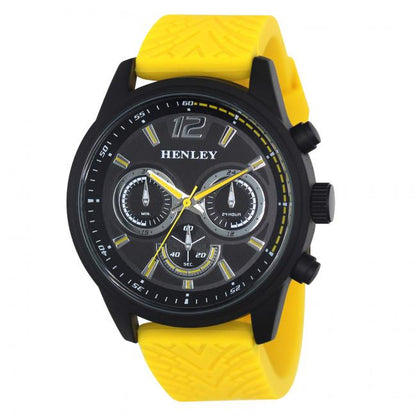 Henley Mens Fashion Multi Eye Black Dial With Sports Large Silicone Strap Watch H02216 Available Multiple Colour