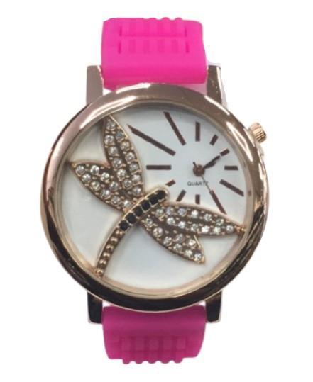 Ladies Fashion Butterfly Bling Dial with Rubber Strap Watch - CLEARANCE NEEDS RE-BATTERY Available Multiple Color