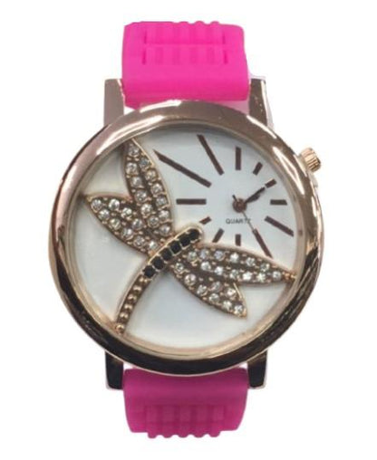 Ladies Fashion Butterfly Bling Dial with Rubber Strap Watch - CLEARANCE NEEDS RE-BATTERY Available Multiple Color