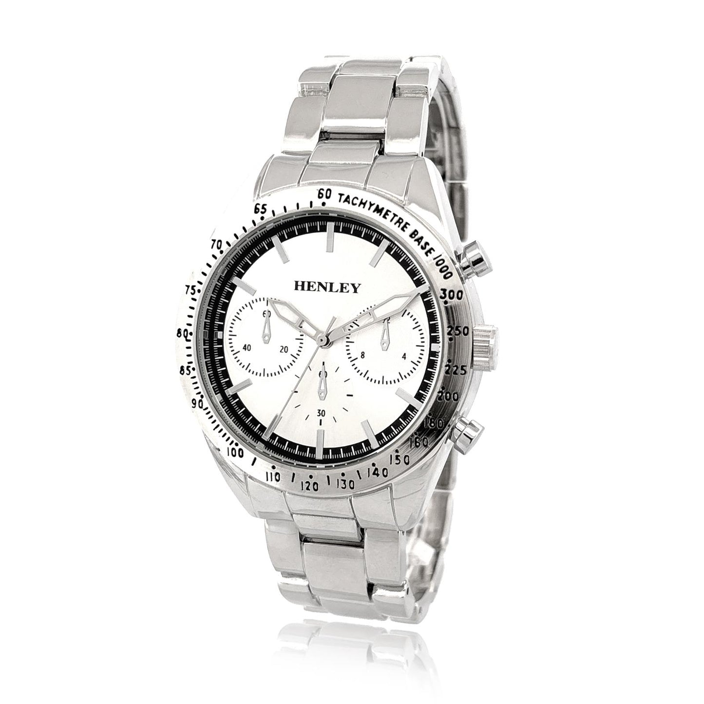 Henley Mens Fashion Round Case Multi Eye Dial Silver Plated Bracelet Watch H04001 Available Multi colors