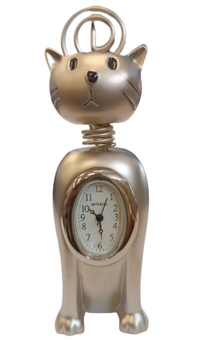 Miniature Clock Silver Plated Cat IMP1081S - CLEARANCE NEEDS RE-BATTERY