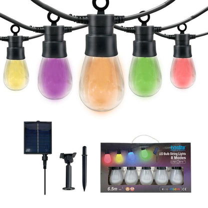 ExtraStar LED Solar Bulb String Lights, 6.5m, 10 bulbs, 8 modes RGBW