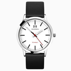 Sekonda Mens Nordic Fashion Dated White Dial Black Leather Watch