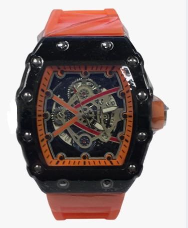 New Rubber Gents Black Screw Fashion Quartz Movement Dated Skeleton Clear Dial Rubber Strap Watch Available Multi Colour NY London