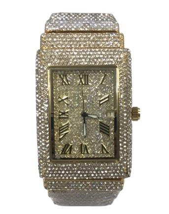 NY London Mens Bling Fashion Dated Rectangle Gold Dial Gold Bracelet Watch Available Multi Color