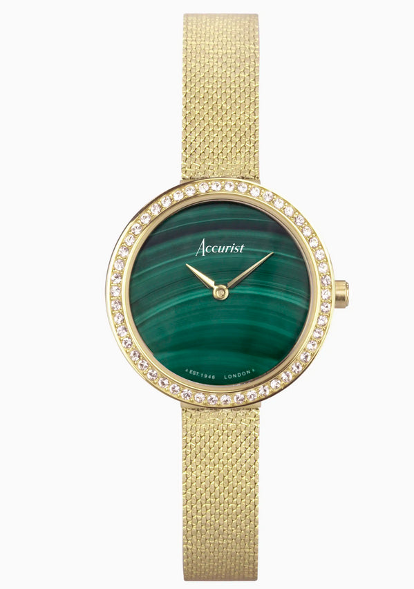 Accurist Ladies Gold Case & Stainless Steel Bracelet with Green Malachite Dial Watch 28mm