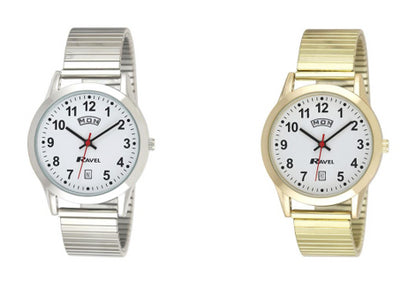 Ravel Mens Basic Day/Date Expandable Bracelet Strap Watch R0706.1EX Available Multiple Colour