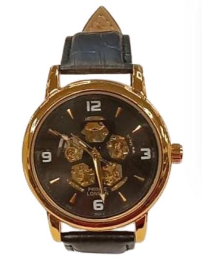 NY London Mens Automatic Dial Analogue Gold/Black Leather Strap Watch