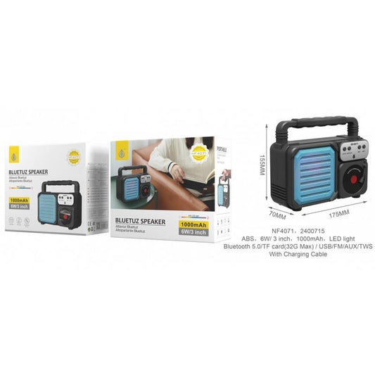 Potable BTS Speaker, BT 5.0, 1000mAh, FM/USB/TF, Blue