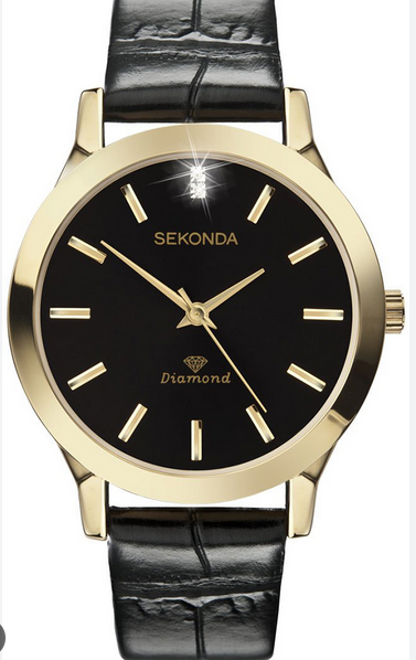 Sekonda Mens Black DIal Diamond leather watch