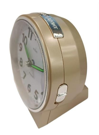 Acctim Micah Round Mid Sized Bedside Quartz Alarm Clock in Gold Plated - 16478