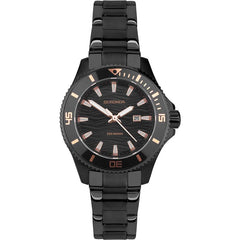 Sekonda Ladies Fashion Pacific Wave Dated RoseGold Number Black Dial Black stainless steel Bracelet Watch 40573