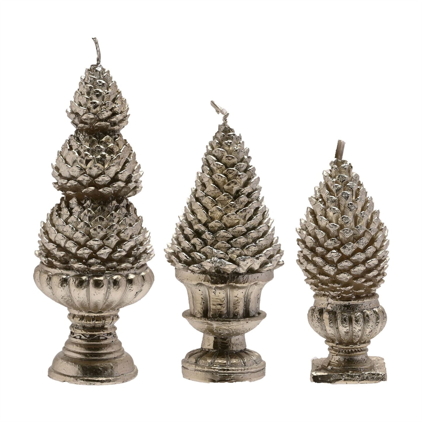 Silver Pinecone Candles Set of 3