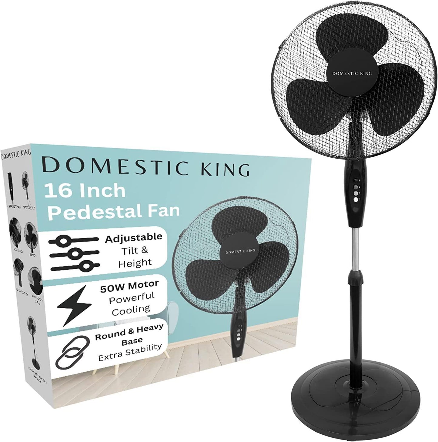 Domestic King 16 Inch Pedestal Fan Black- DK18070